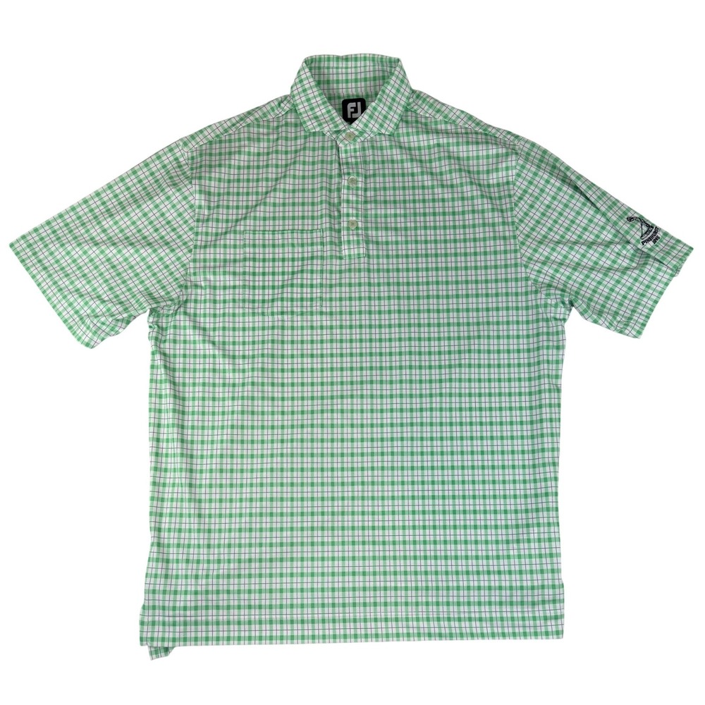 FootJoy Polo Shirt Mens XL Green Gingham Pinehurst 1895 Performance Golf Top